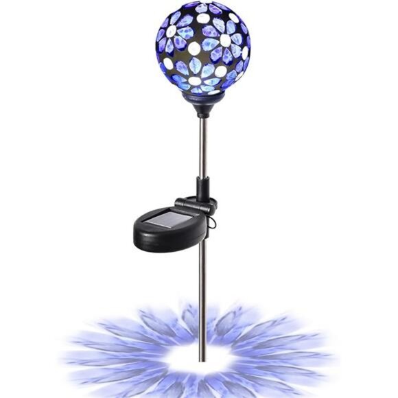 Stakes Blue Outdoor Waterproof Mosaic Solar Powered Flower Petal Ball Light - Picture 7 of 7